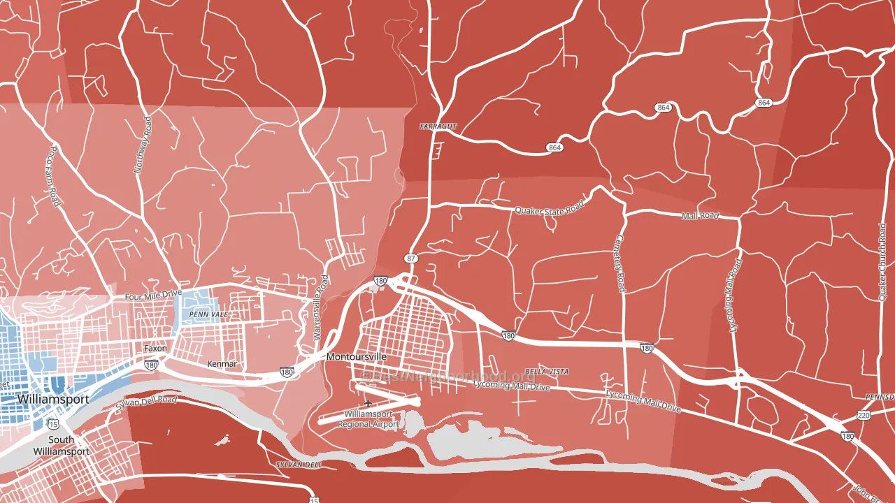 Montoursville, PA block-group political-lean map
