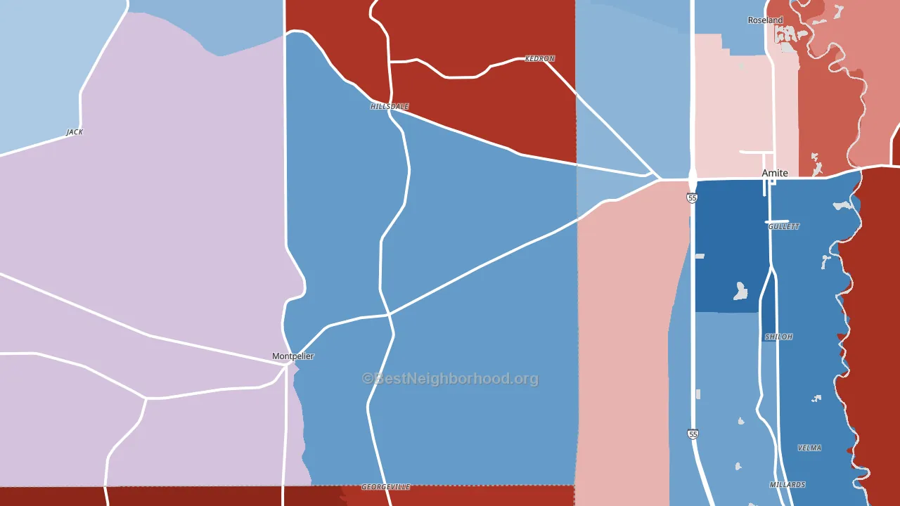 Montpelier, LA block-group political-lean map