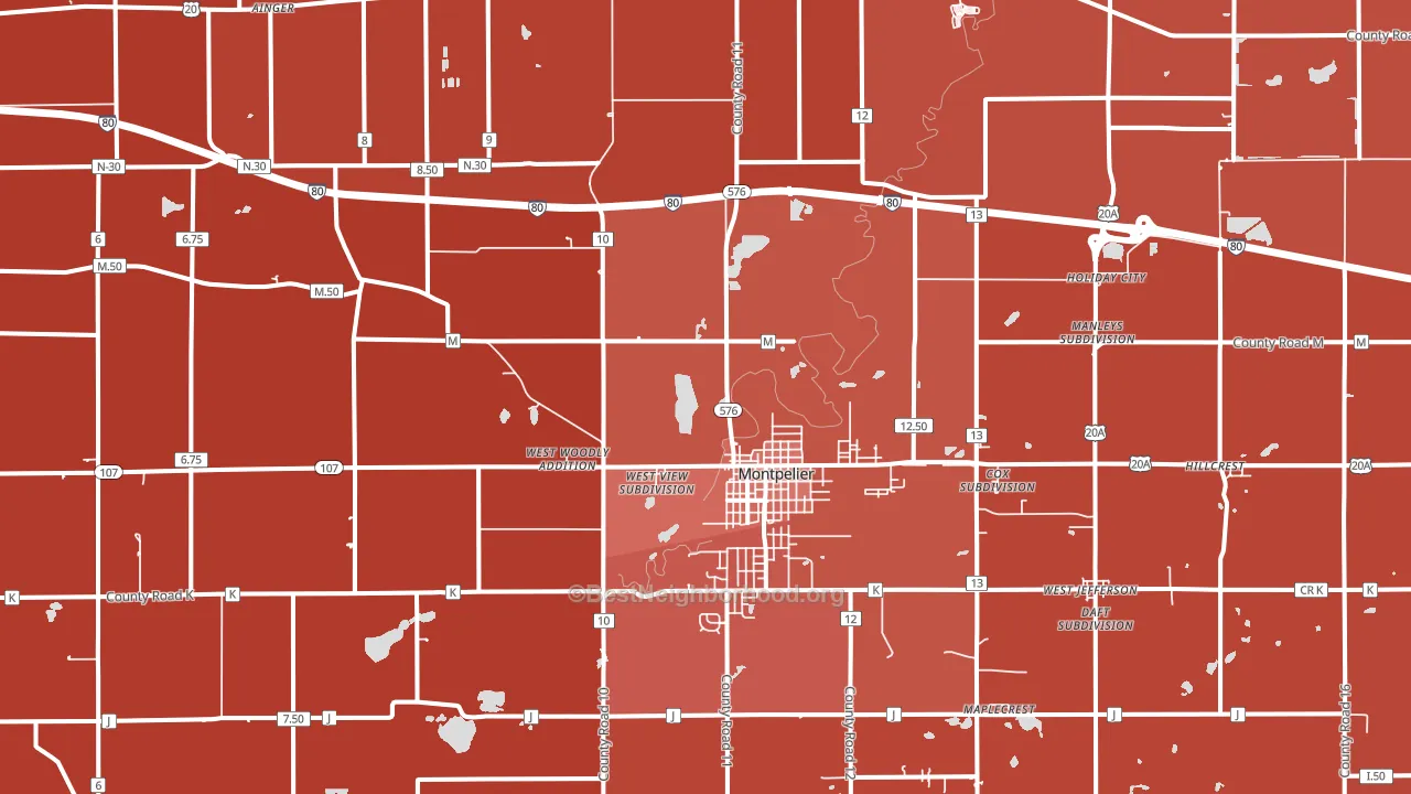 Montpelier, OH block-group political-lean map