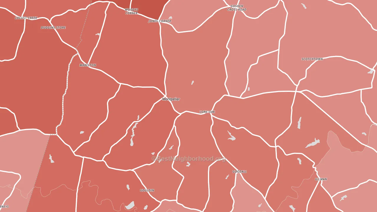 Montpelier, VA block-group political-lean map
