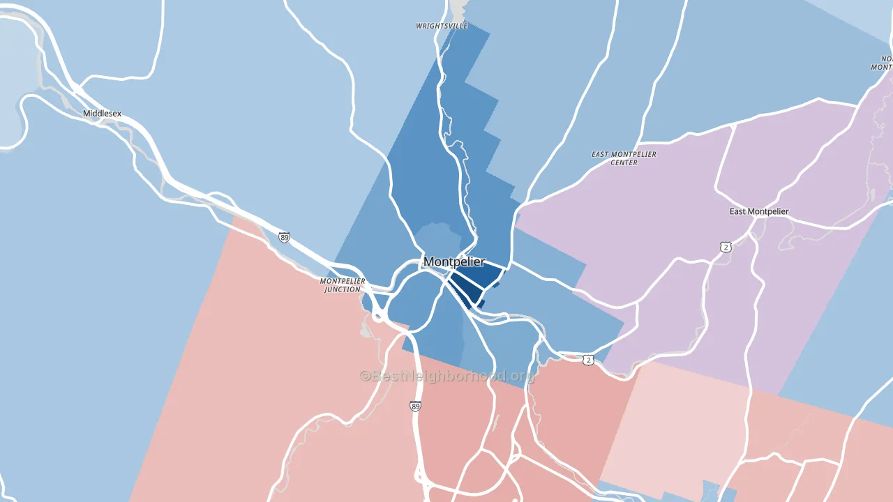 Montpelier, VT block-group political-lean map