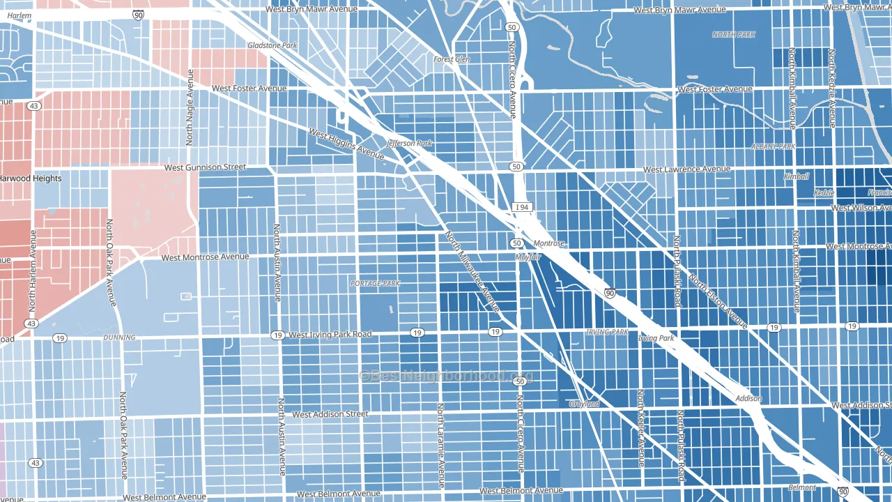 Montrose, Chicago, IL block-group political-lean map
