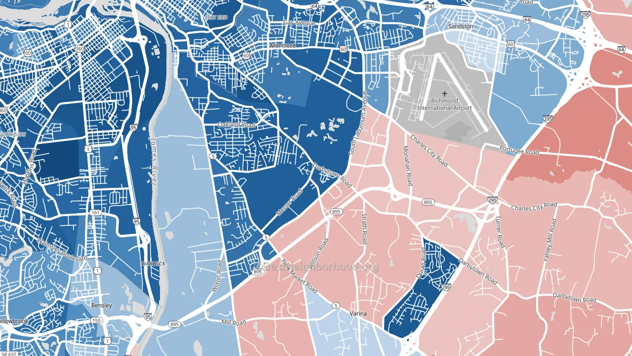 Montrose Heights, VA block-group political-lean map