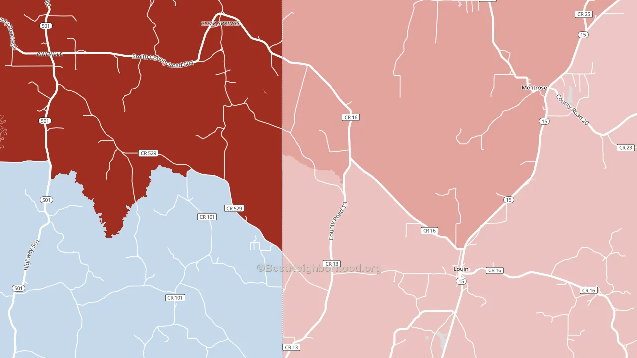 Montrose, MS block-group political-lean map