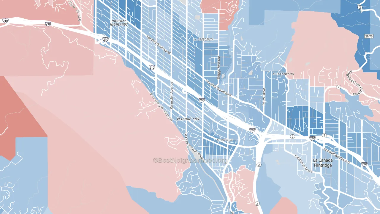 Montrose Verdugo City, La Crescenta, CA block-group political-lean map