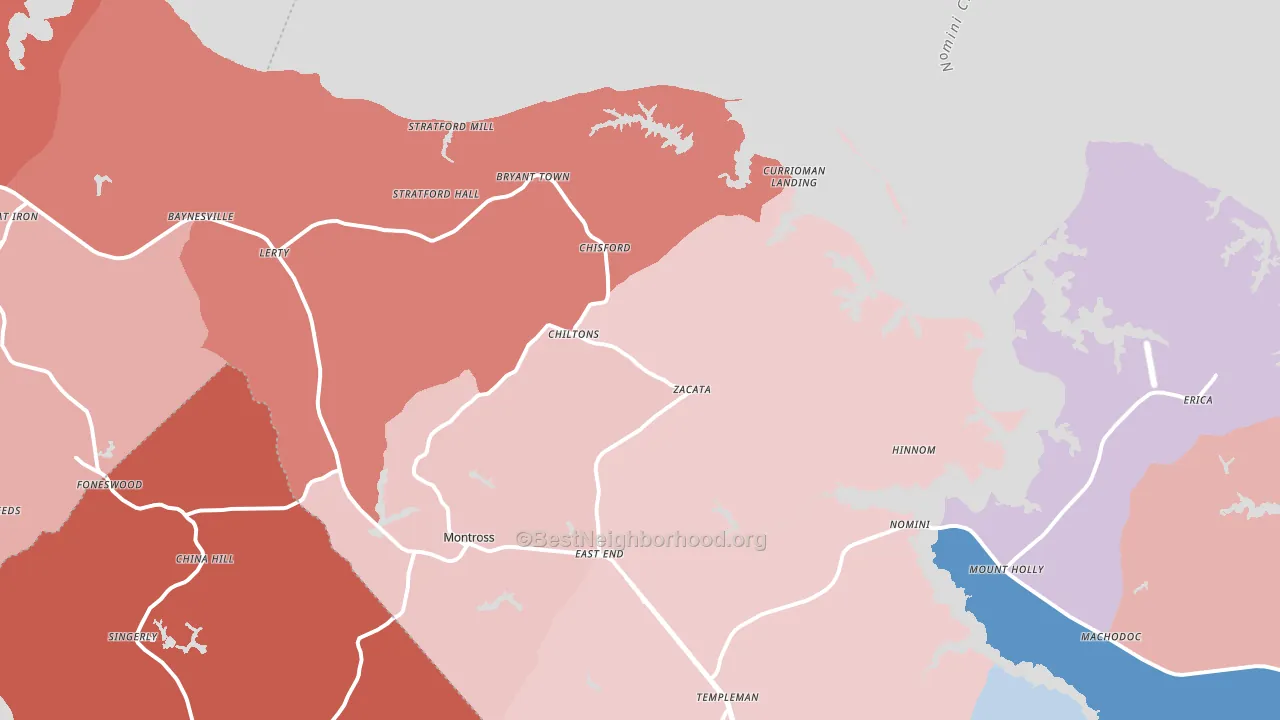 Montross, VA block-group political-lean map
