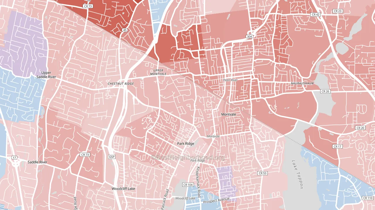 Montvale, NJ block-group political-lean map