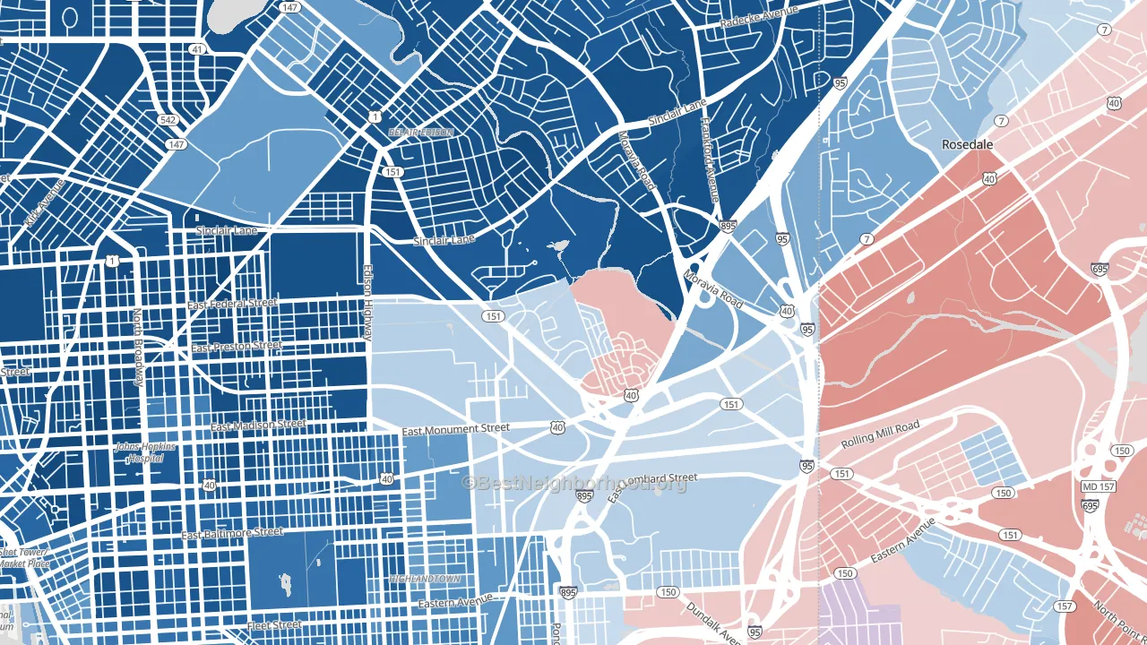 Monument Street, Baltimore, MD block-group political-lean map