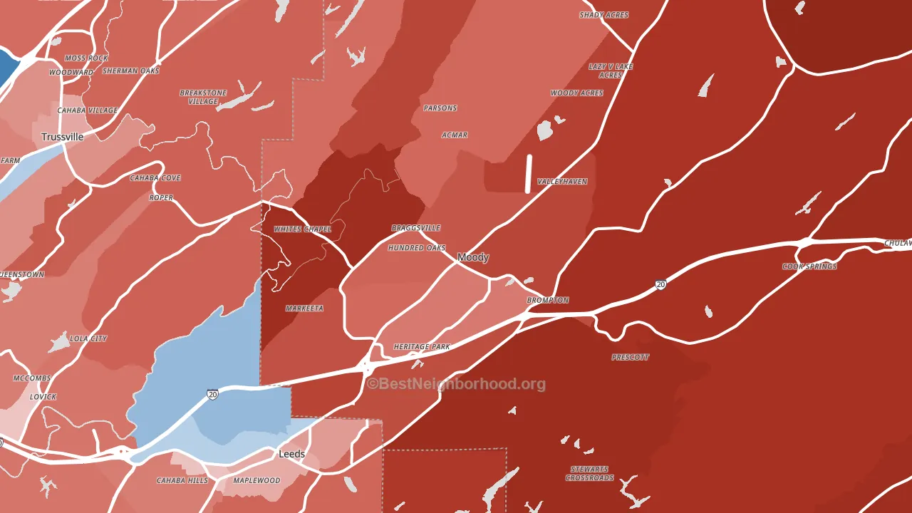 Moody, AL block-group political-lean map