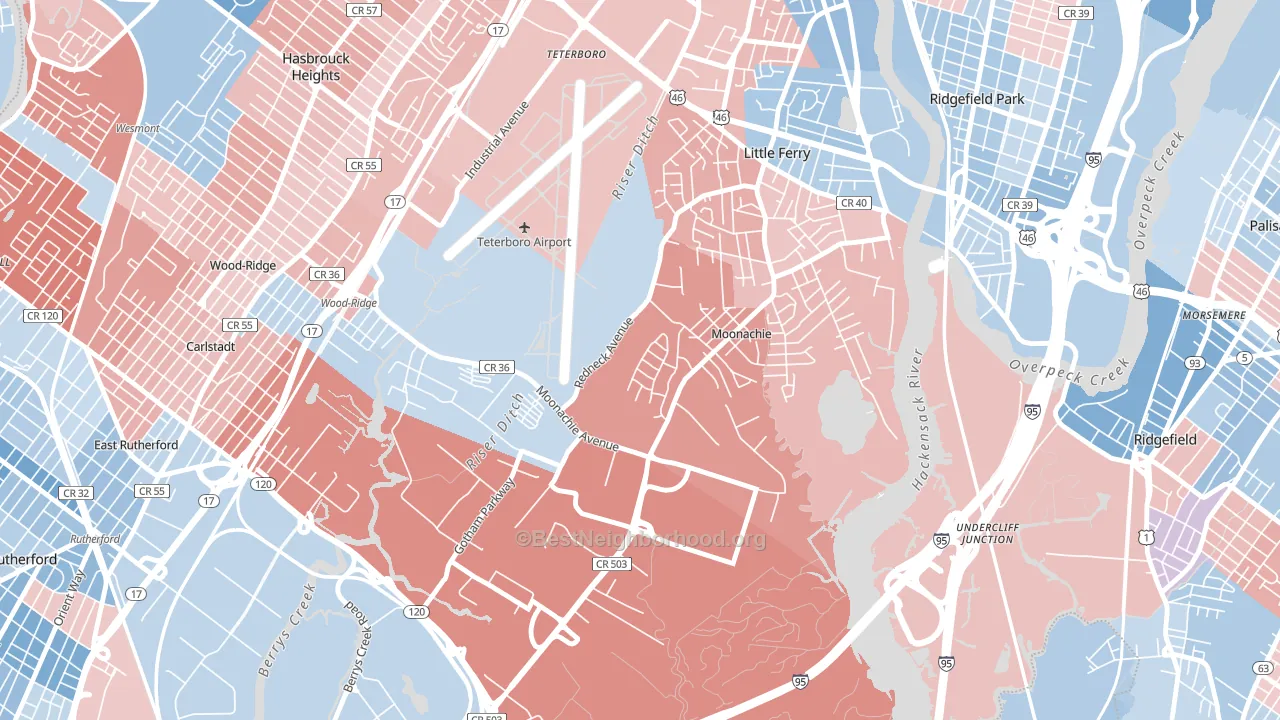 Moonachie, NJ block-group political-lean map