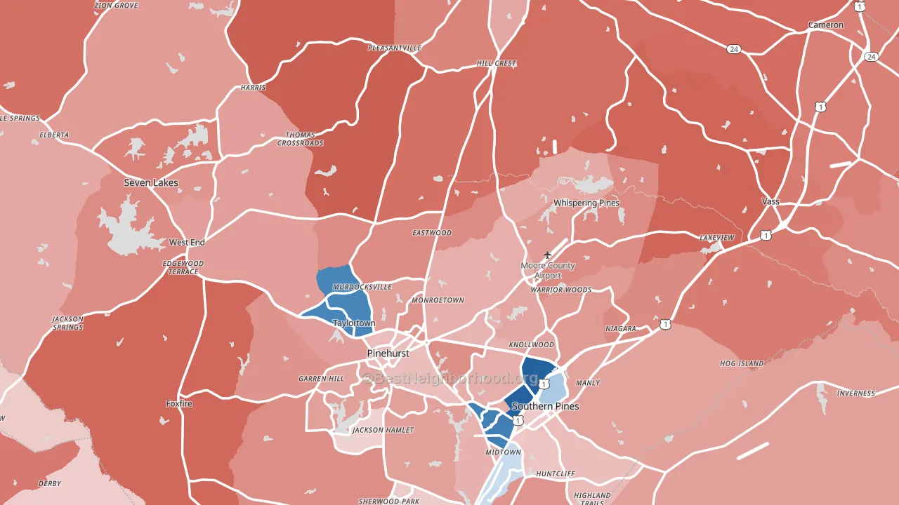 Moore County, NC block-group political-lean map