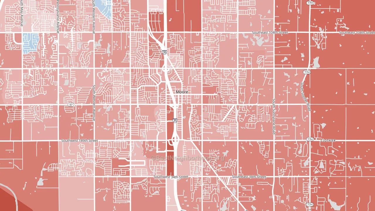 Moore, OK block-group political-lean map