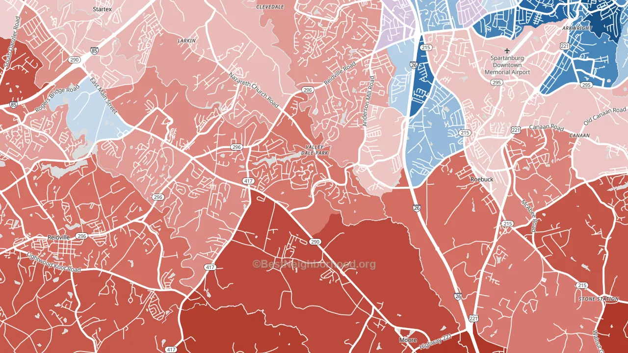 Moore, SC block-group political-lean map