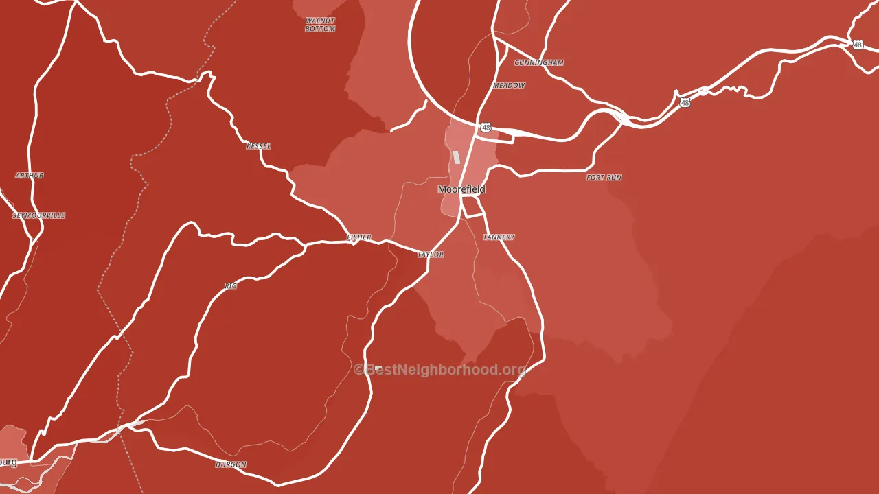 Moorefield, WV block-group political-lean map