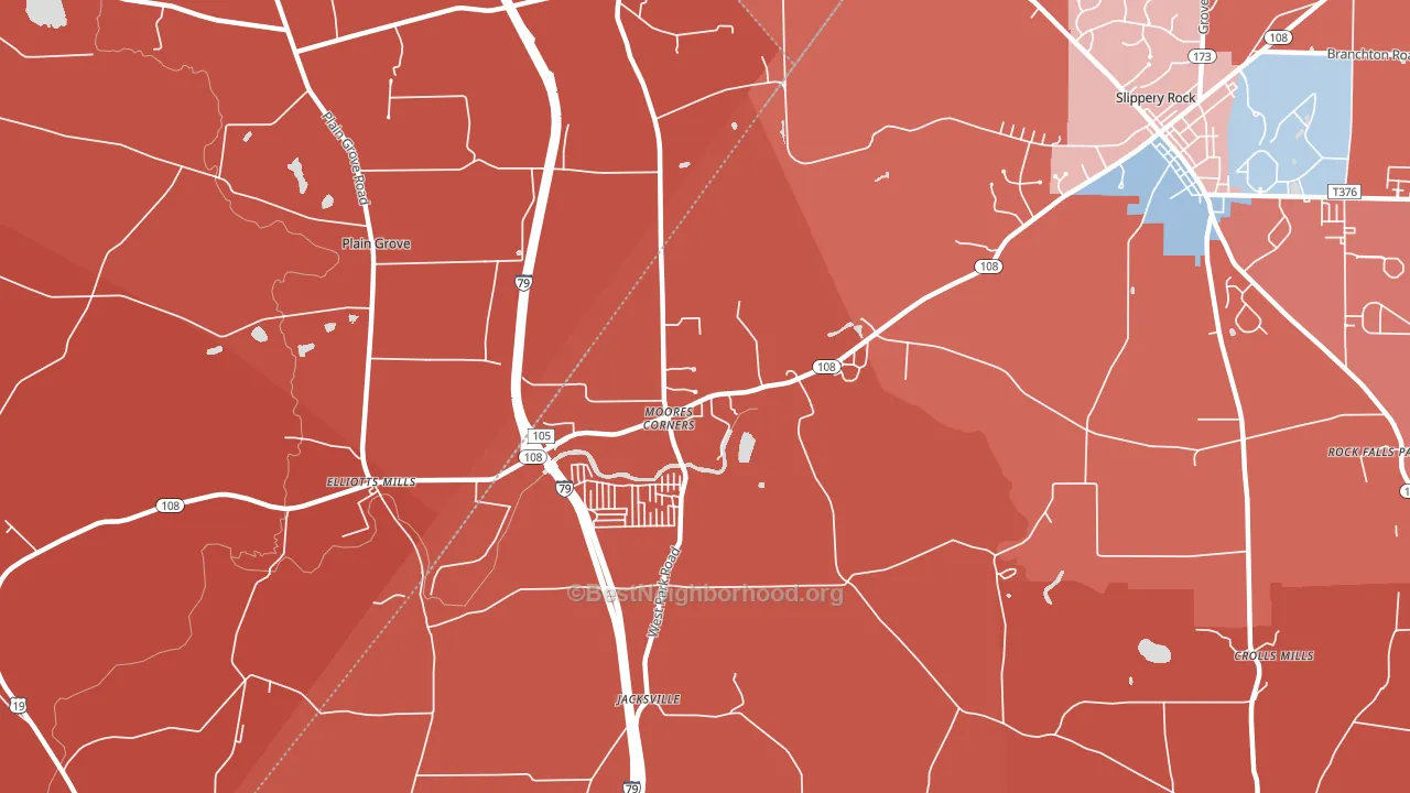 Moores Corners, PA block-group political-lean map