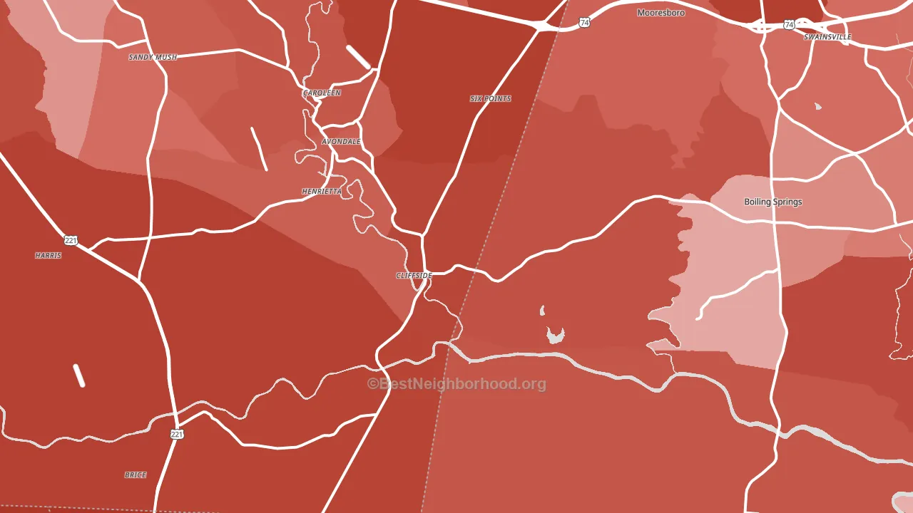 Mooresboro, NC block-group political-lean map
