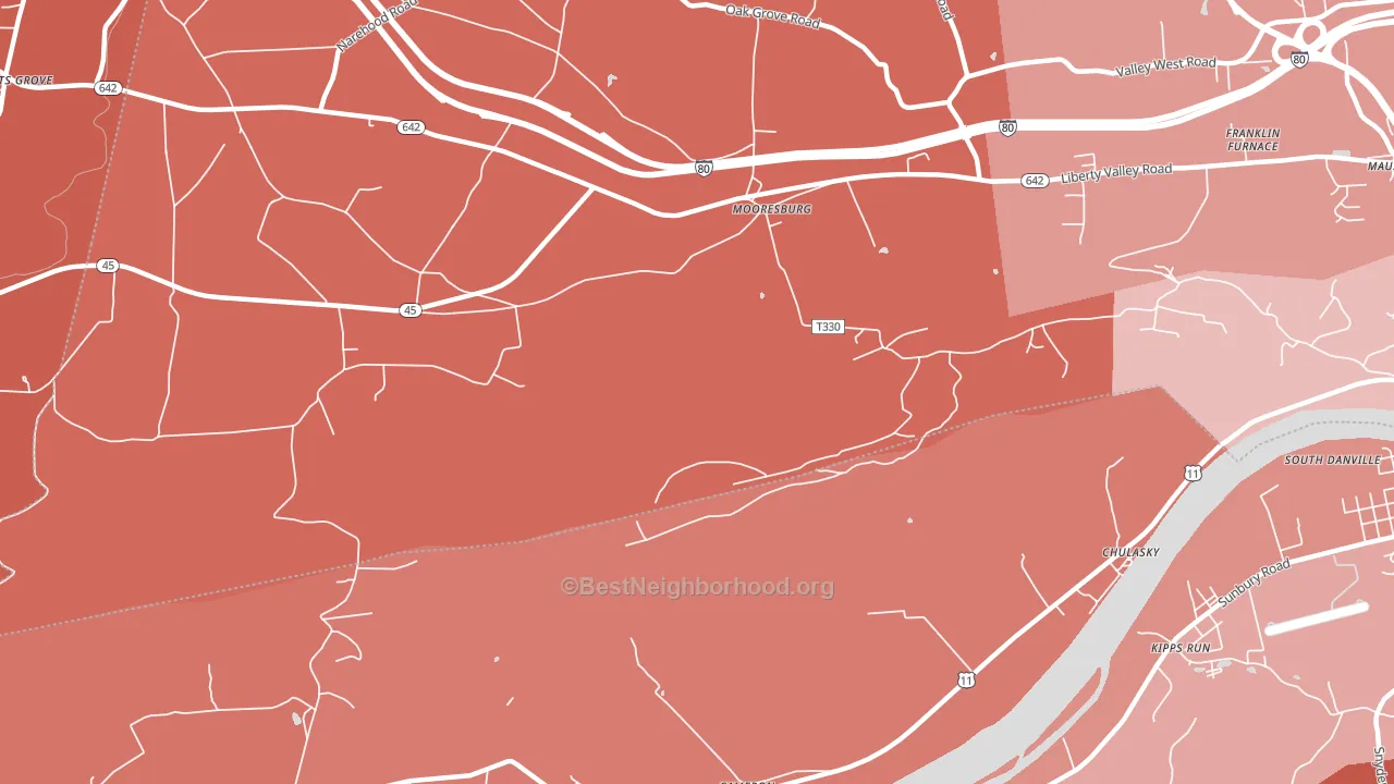 Mooresburg, PA block-group political-lean map