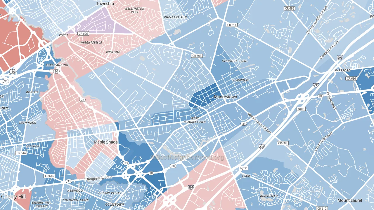 Moorestown-Lenola, NJ block-group political-lean map