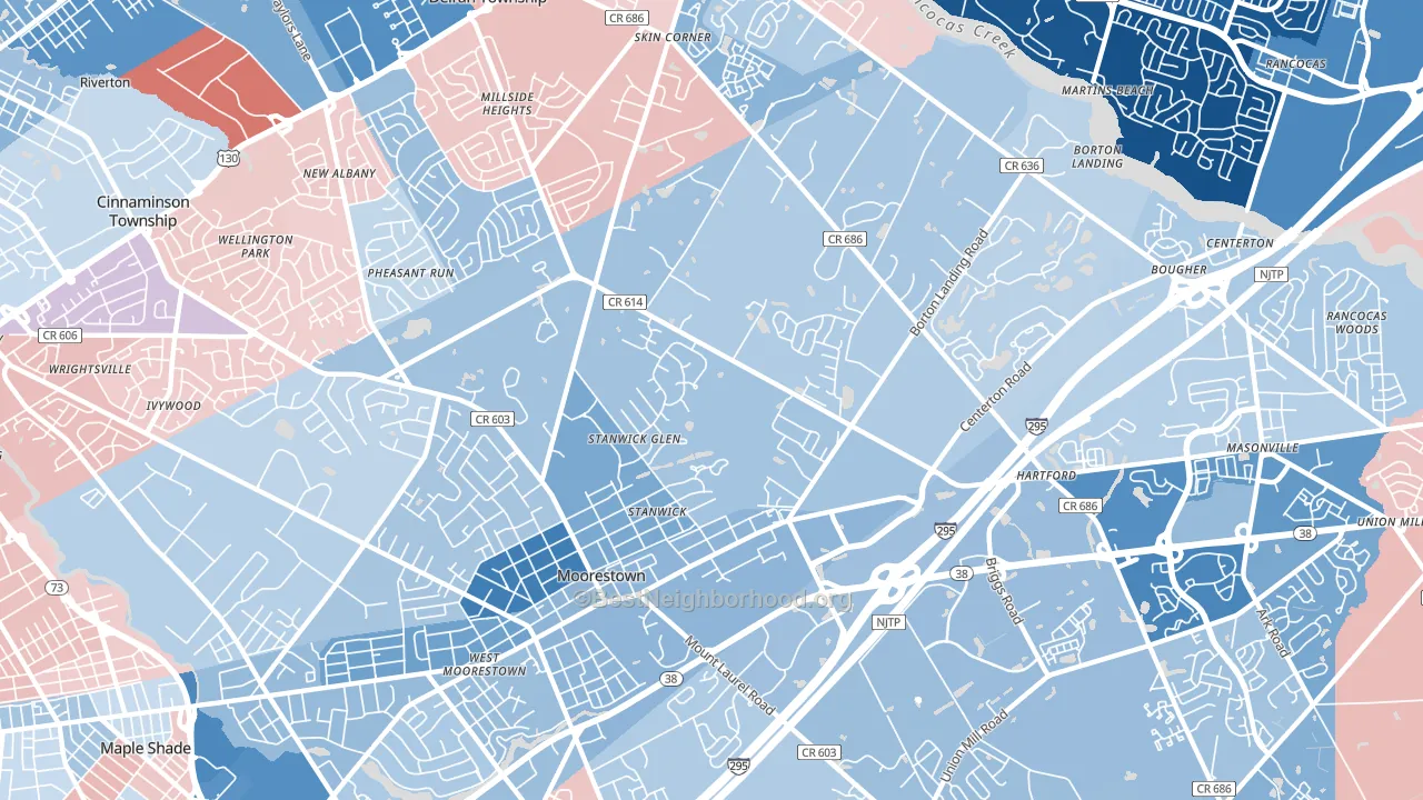 Moorestown, NJ block-group political-lean map