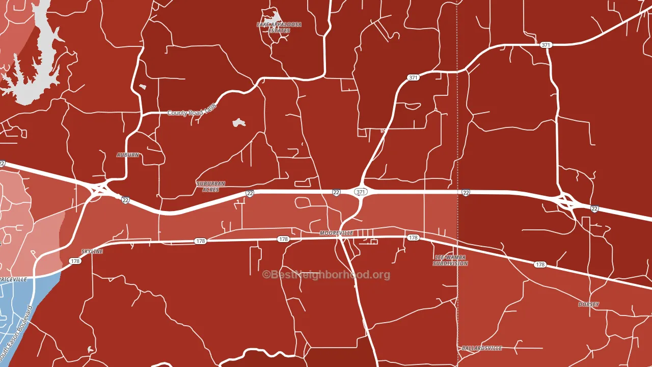 Mooreville, MS block-group political-lean map