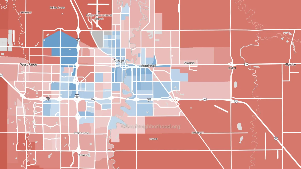 Moorhead, MN block-group political-lean map