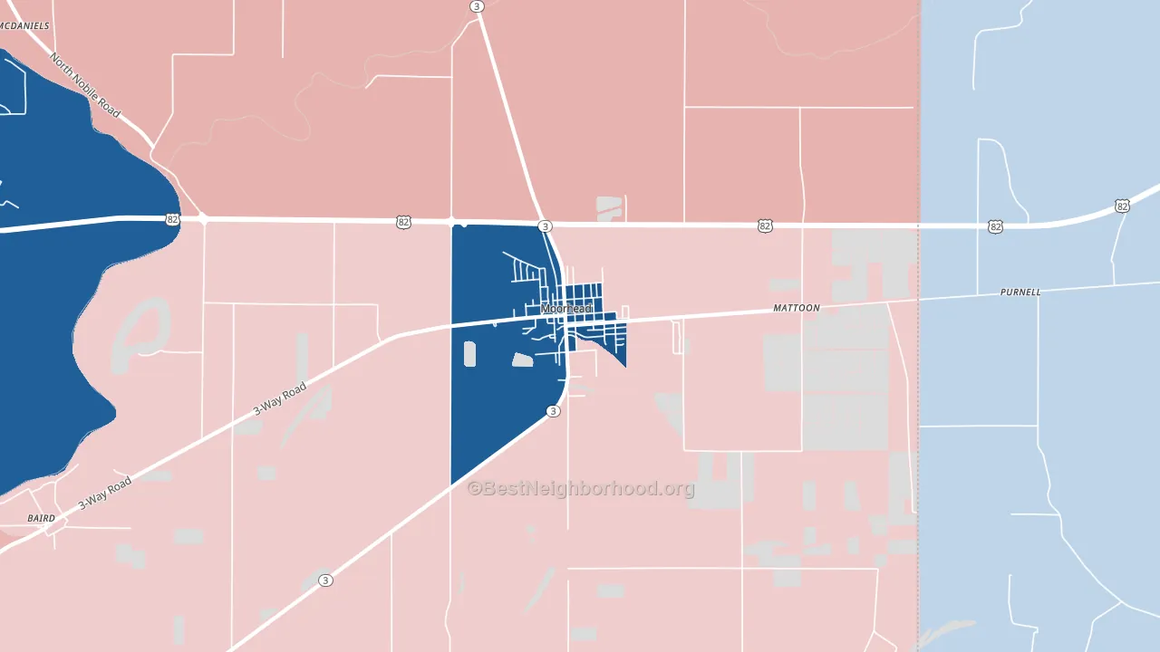 Moorhead, MS block-group political-lean map