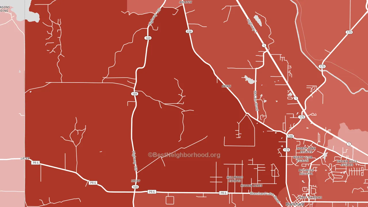 Mooringsport, LA block-group political-lean map
