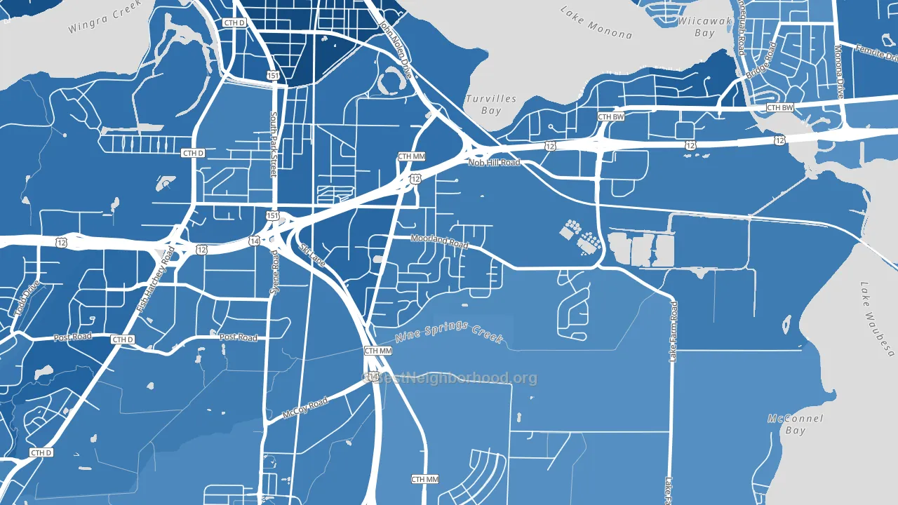 Moorland-Rimrock, Madison, WI block-group political-lean map