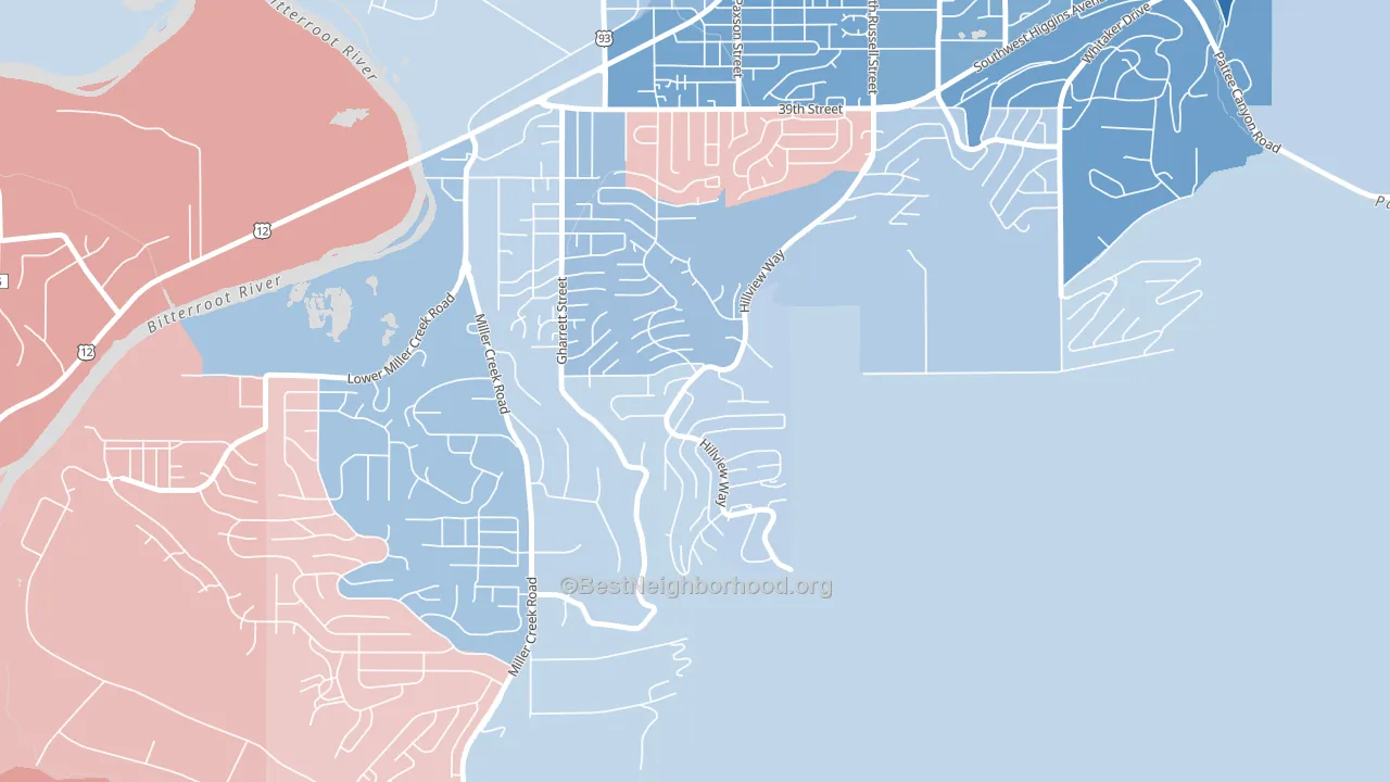 Moose Can Gully, Missoula, MT block-group political-lean map