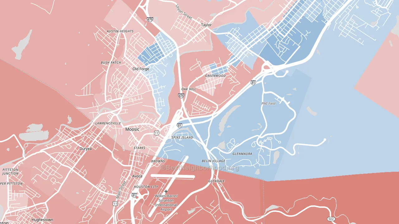 Moosic, PA block-group political-lean map