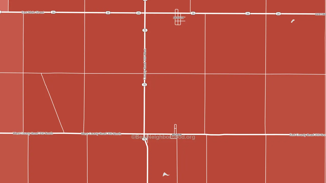 Moran, IN block-group political-lean map