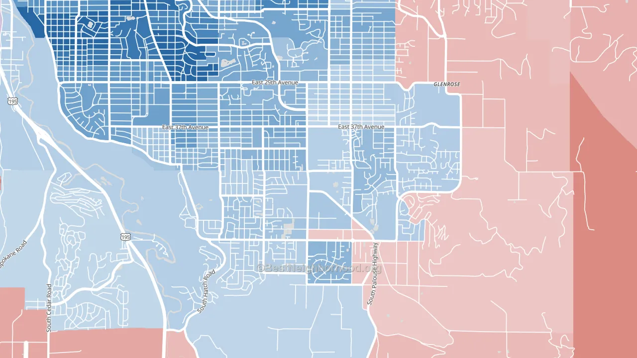 Moran Prairie, Spokane, WA block-group political-lean map