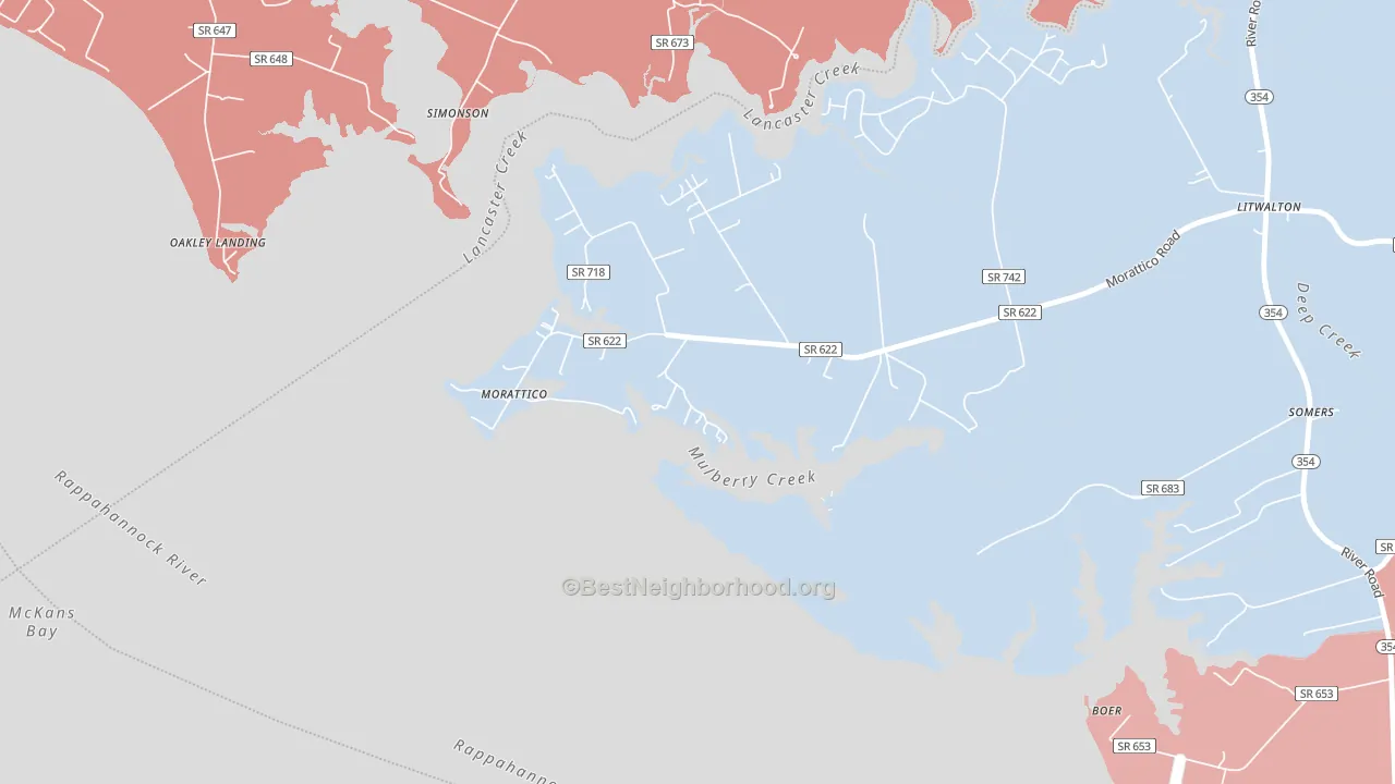 Morattico, VA block-group political-lean map