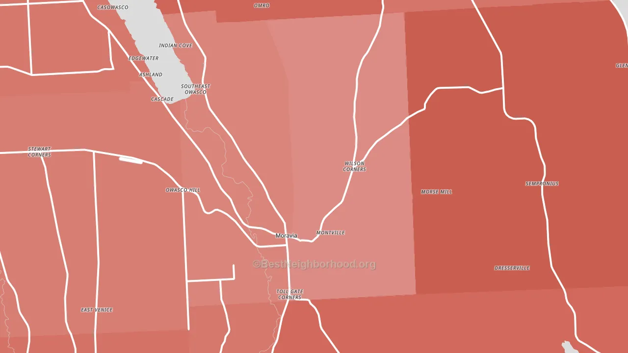 Moravia, NY block-group political-lean map