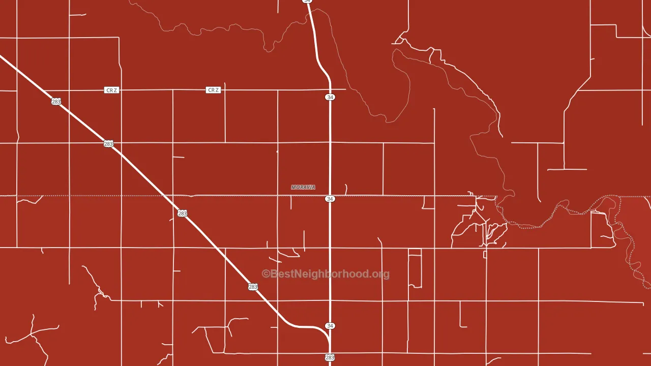 Moravia, OK block-group political-lean map