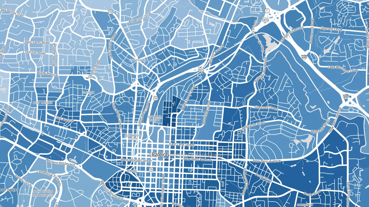 Mordecai, Raleigh, NC block-group political-lean map