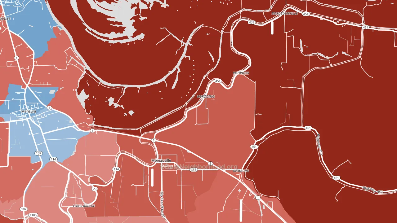 Moreauville, LA block-group political-lean map