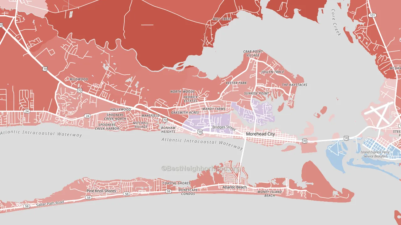 Morehead City, NC block-group political-lean map