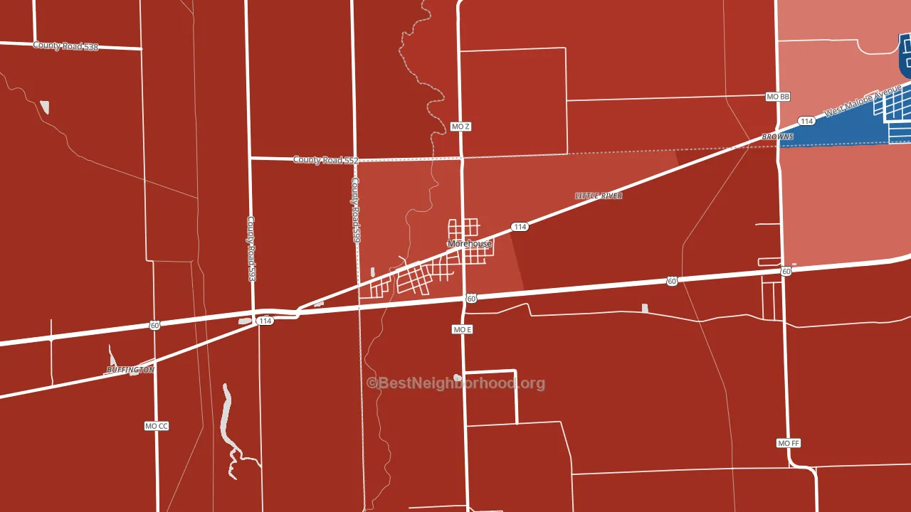 Morehouse, MO block-group political-lean map