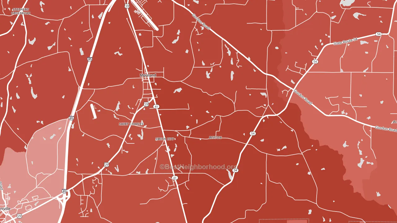 Moreland, GA block-group political-lean map