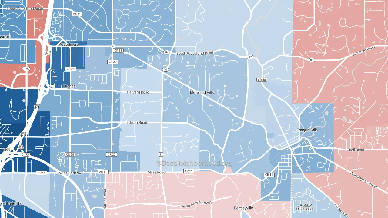 Moreland Hills, OH block-group political-lean map