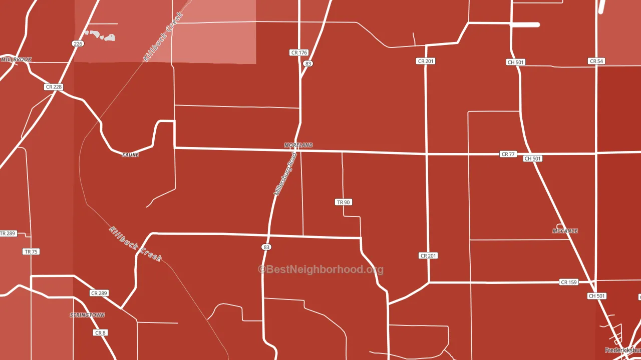 Moreland, OH block-group political-lean map