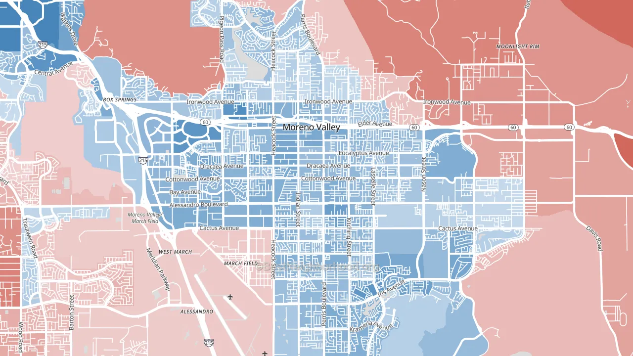 Moreno Valley, CA block-group political-lean map