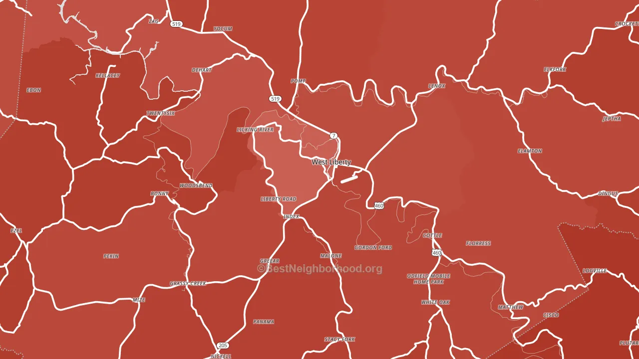 Morgan County, KY block-group political-lean map
