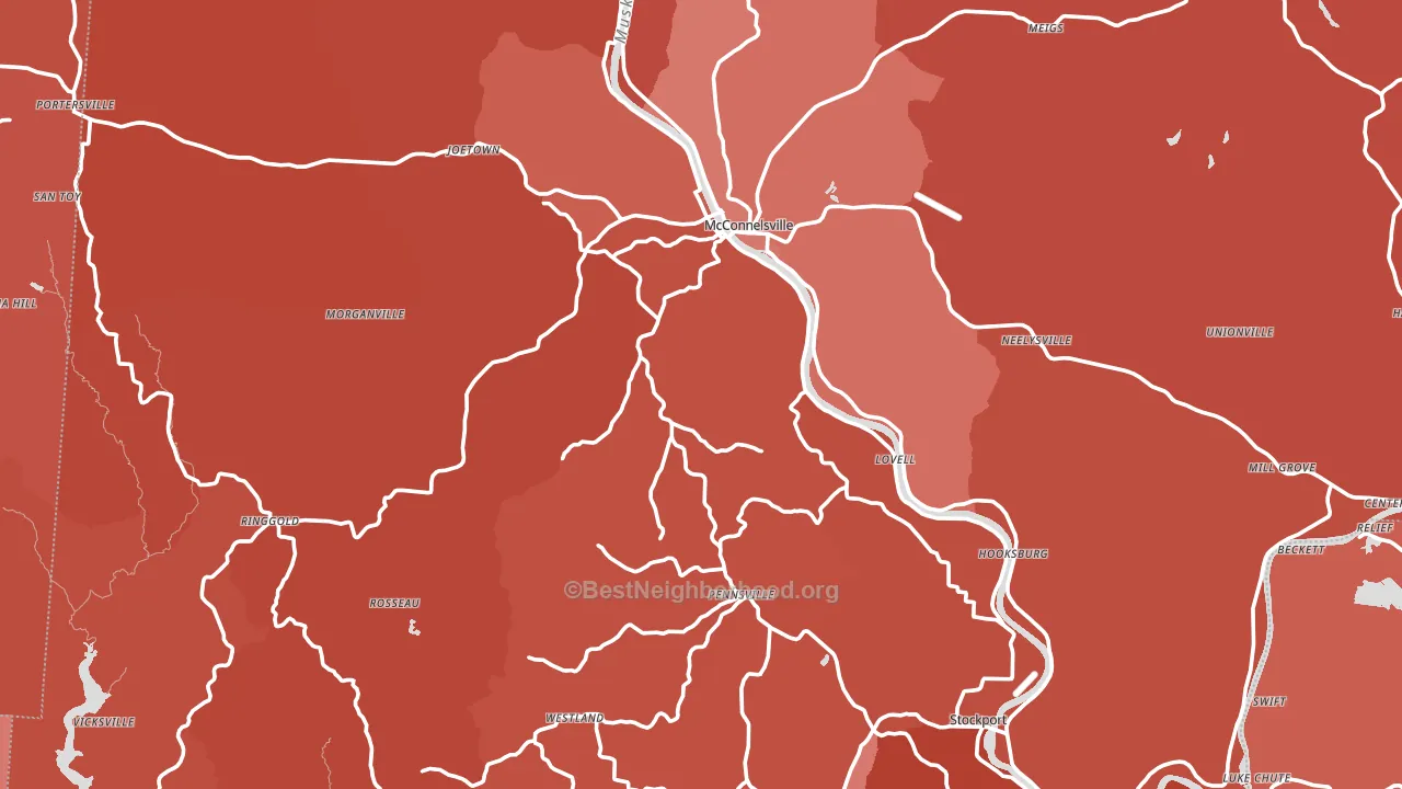 Morgan County, OH block-group political-lean map