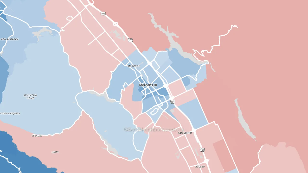 Morgan Hill, CA block-group political-lean map