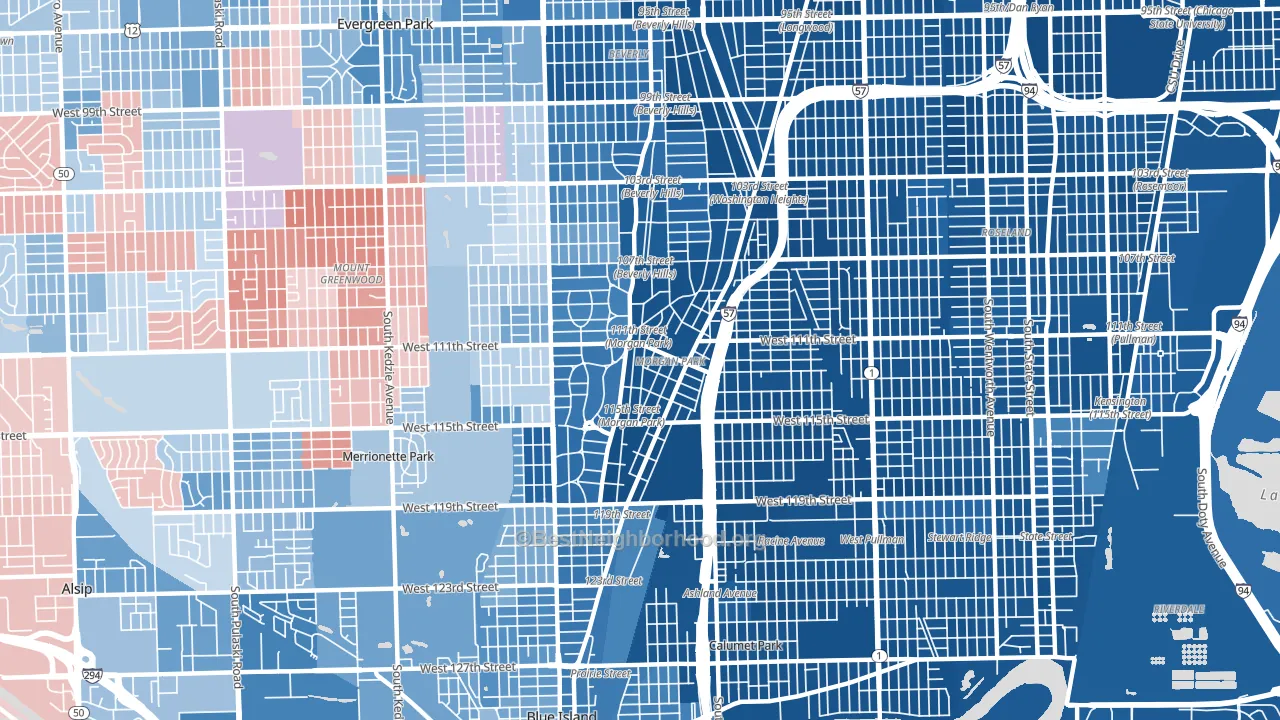 Morgan Park, Chicago, IL block-group political-lean map