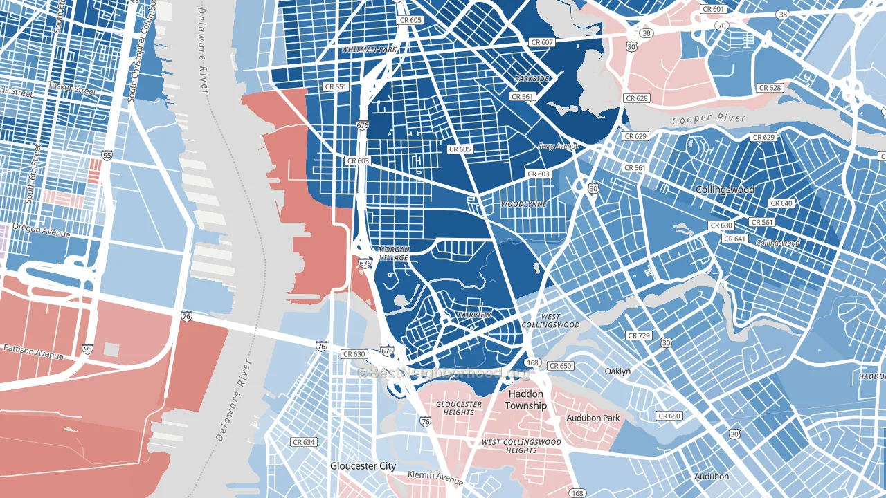 Morgan Village, Camden, NJ block-group political-lean map