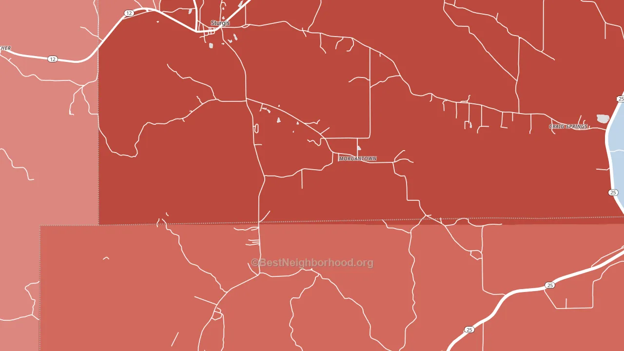 Morgantown, MS block-group political-lean map