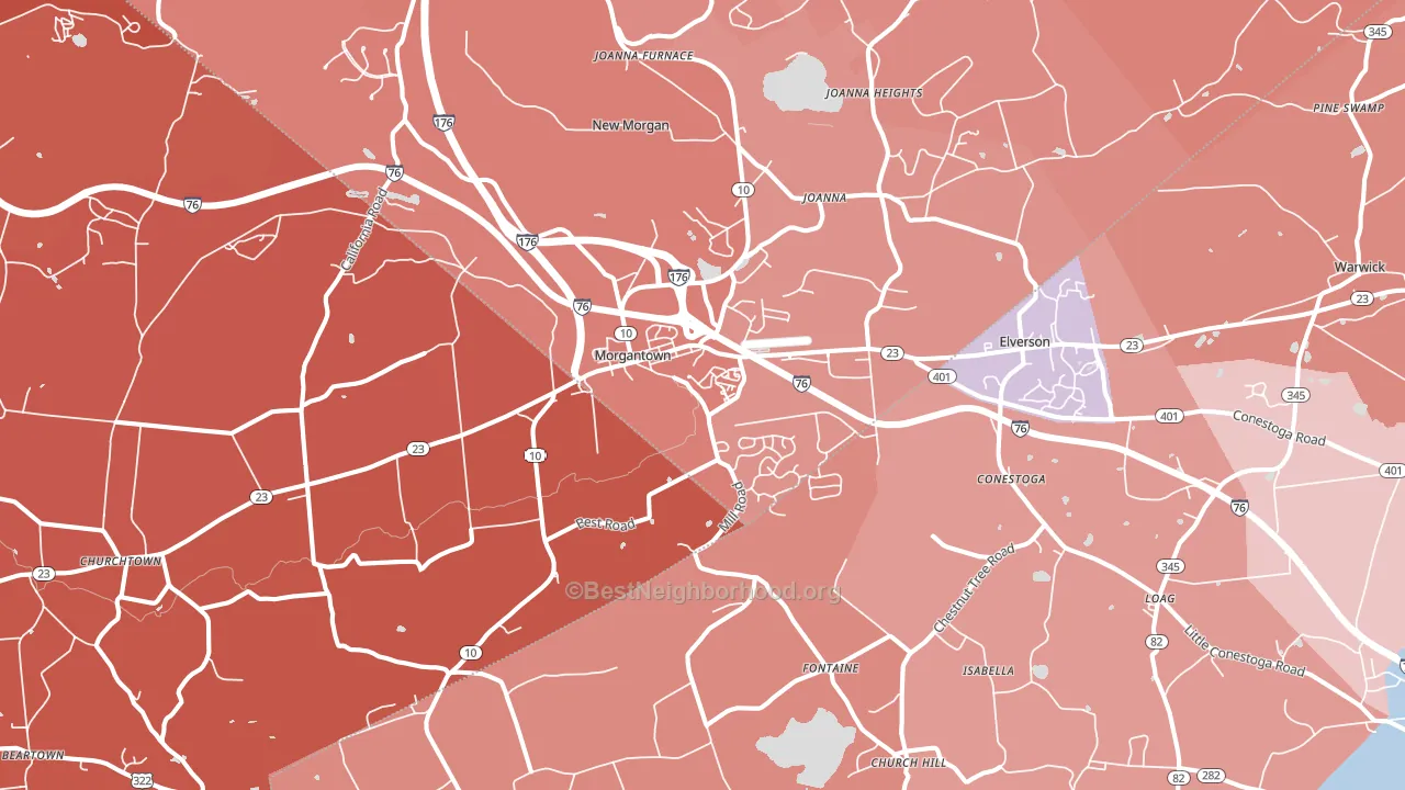 Morgantown, PA block-group political-lean map